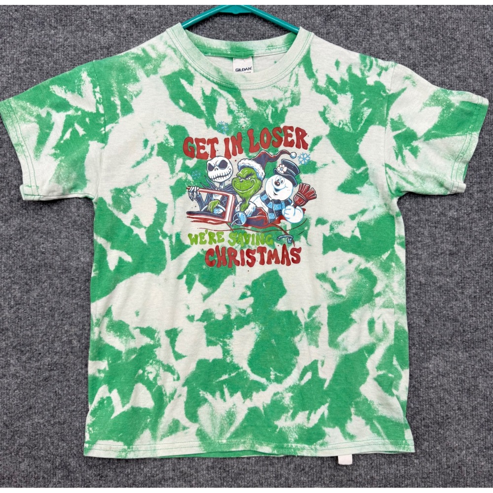 Gildan Kids Medium Green Tie Dye Get In Loser We're Saving Christmas Graphic Tee
